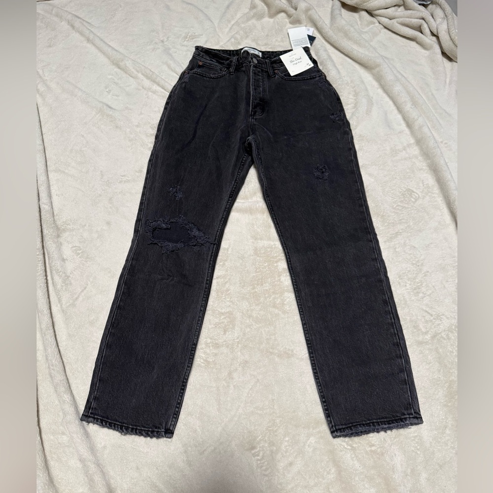 NWT Abercrombie & Fitch Washed Black Distressed Jeans